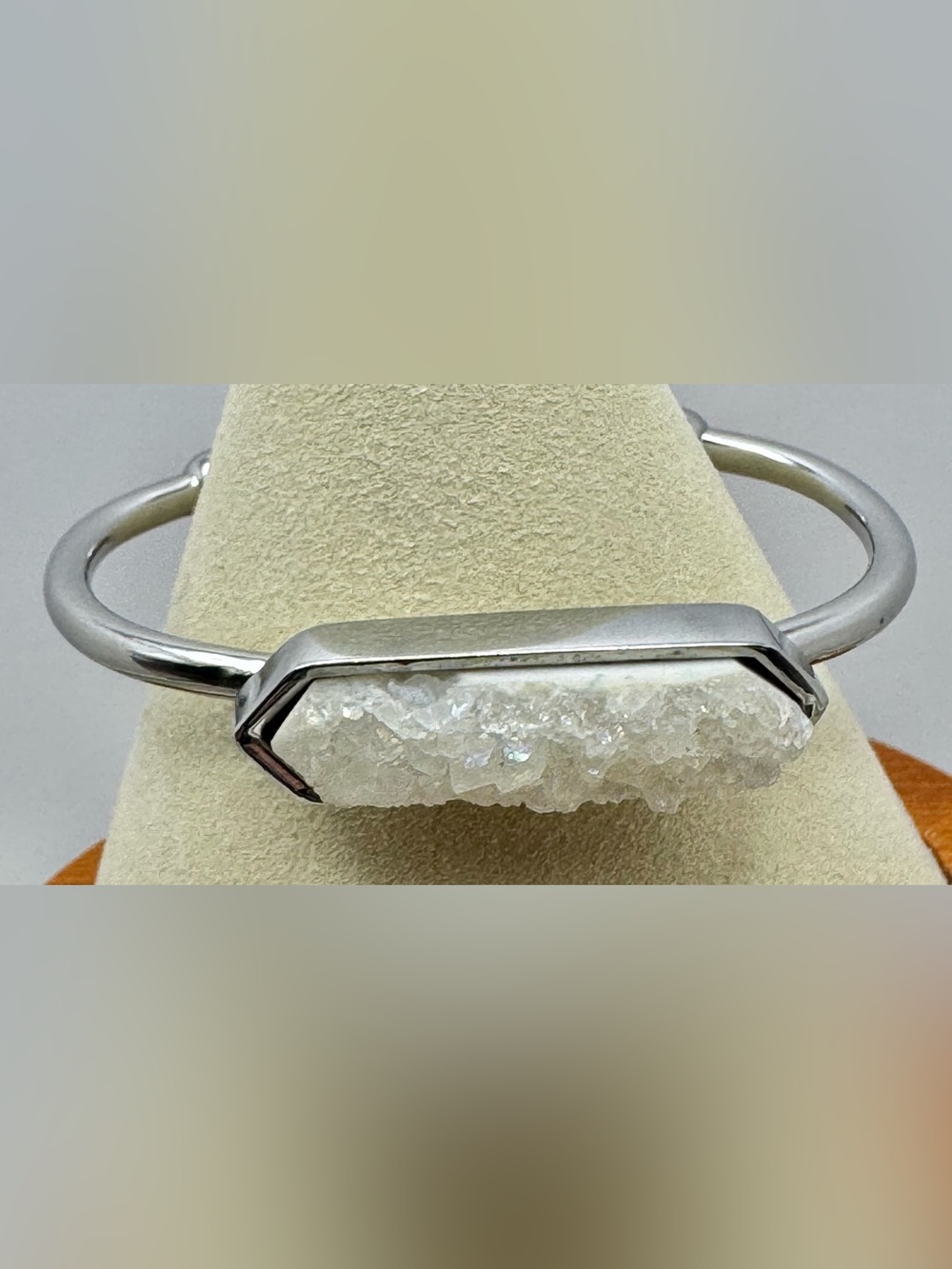 Kinsley Armelle Silver Tone White Druzy Bangle Bracelet